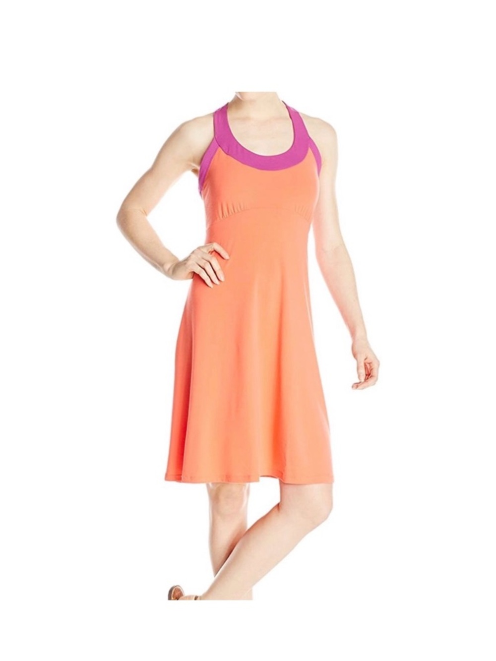 Prana Coral Orange Dress with Purple Trim